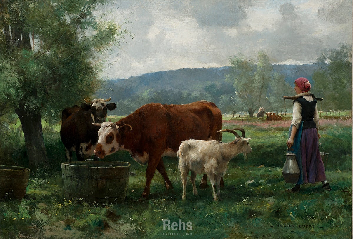 Julien Dupre Figurative Painting - La jeune laitiere avec son troupeau