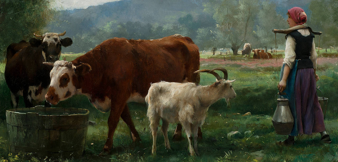 La jeune laitiere avec son troupeau - Academic Painting by Julien Dupre
