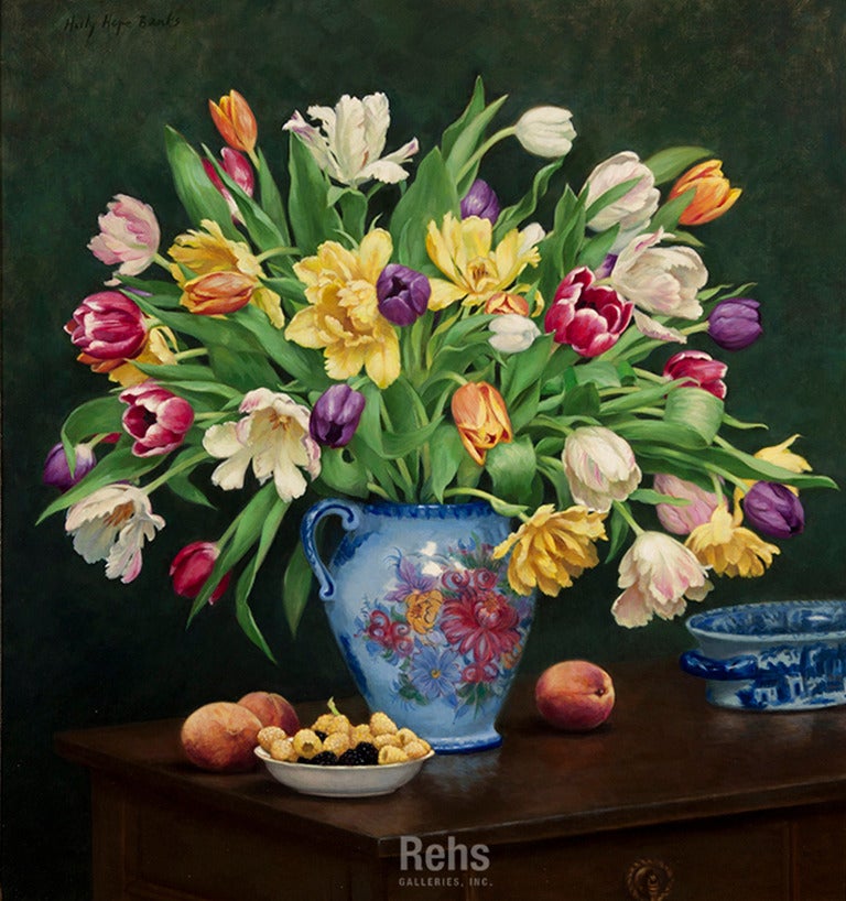 Holly Hope Banks Still-Life Painting - Tulips and Fruit
