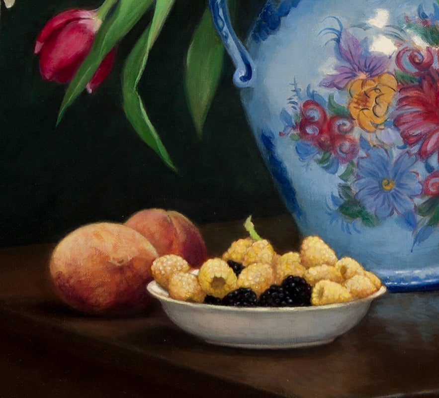 Tulips and Fruit - Realist Painting by Holly Hope Banks