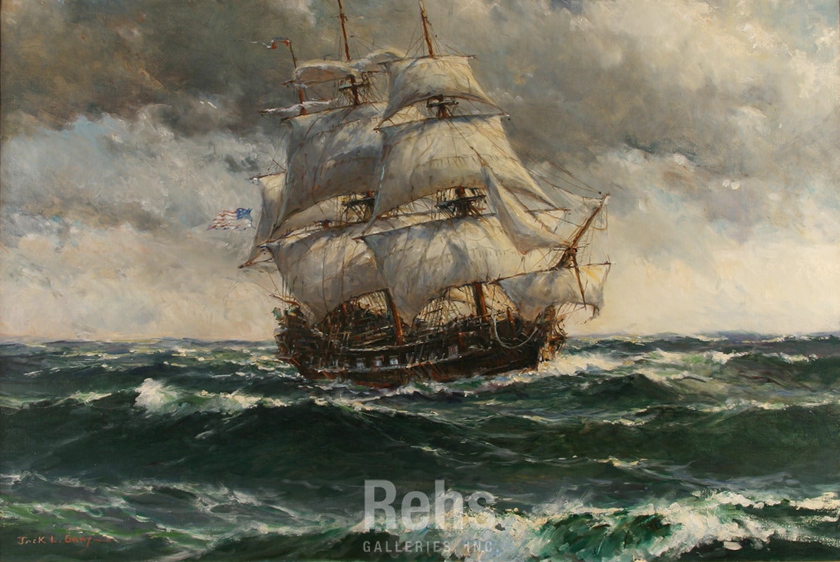 Jack Lorimer Gray Landscape Painting - Heavy Weather on Crossing to France (John Paul Jones
s Ranger)