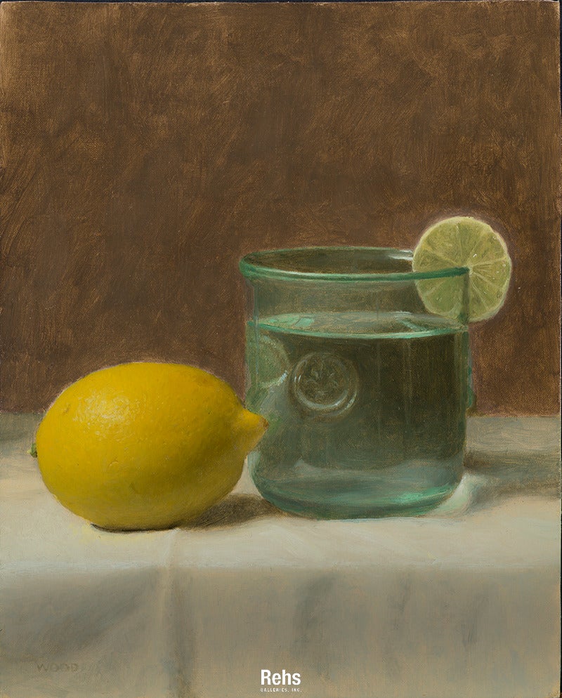 Justin Wood Still-Life Painting - Green Glass with Lemon