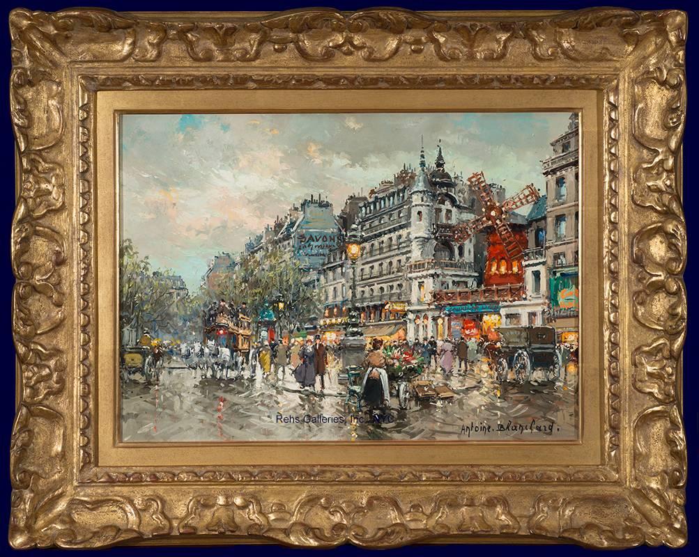 Le Moulin Rouge a Montmartre - Painting by Antoine Blanchard
