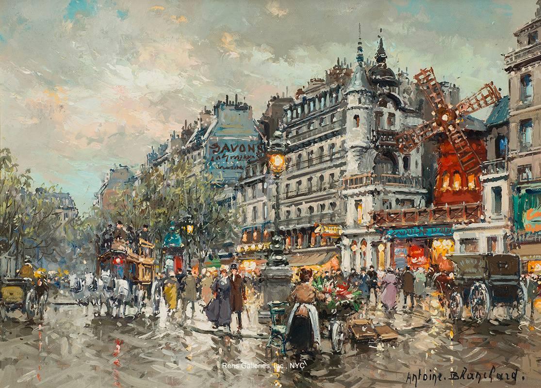 Antoine Blanchard Figurative Painting - Le Moulin Rouge a Montmartre
