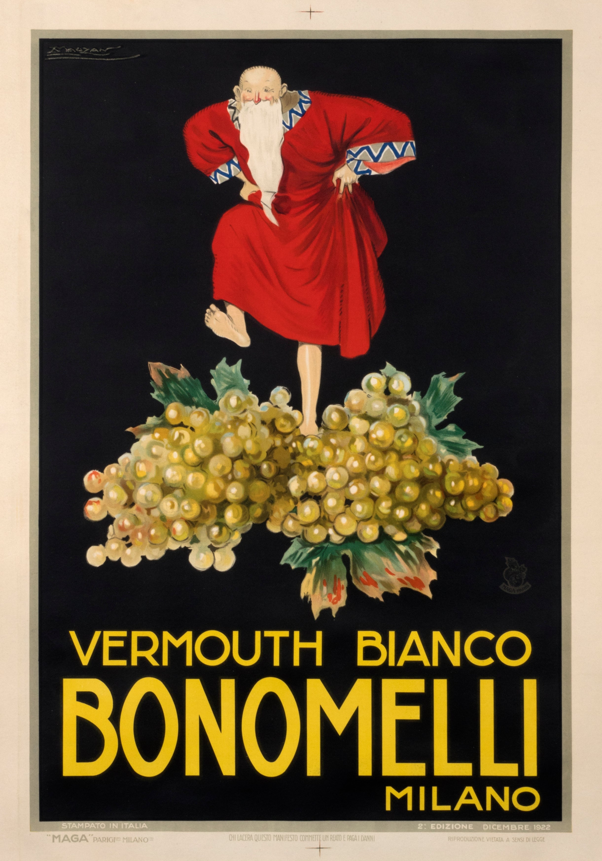 Achille Luciano Mauzan - Bonomelli Vermouth Bianco original vintage  aperitif poster For Sale at 1stDibs