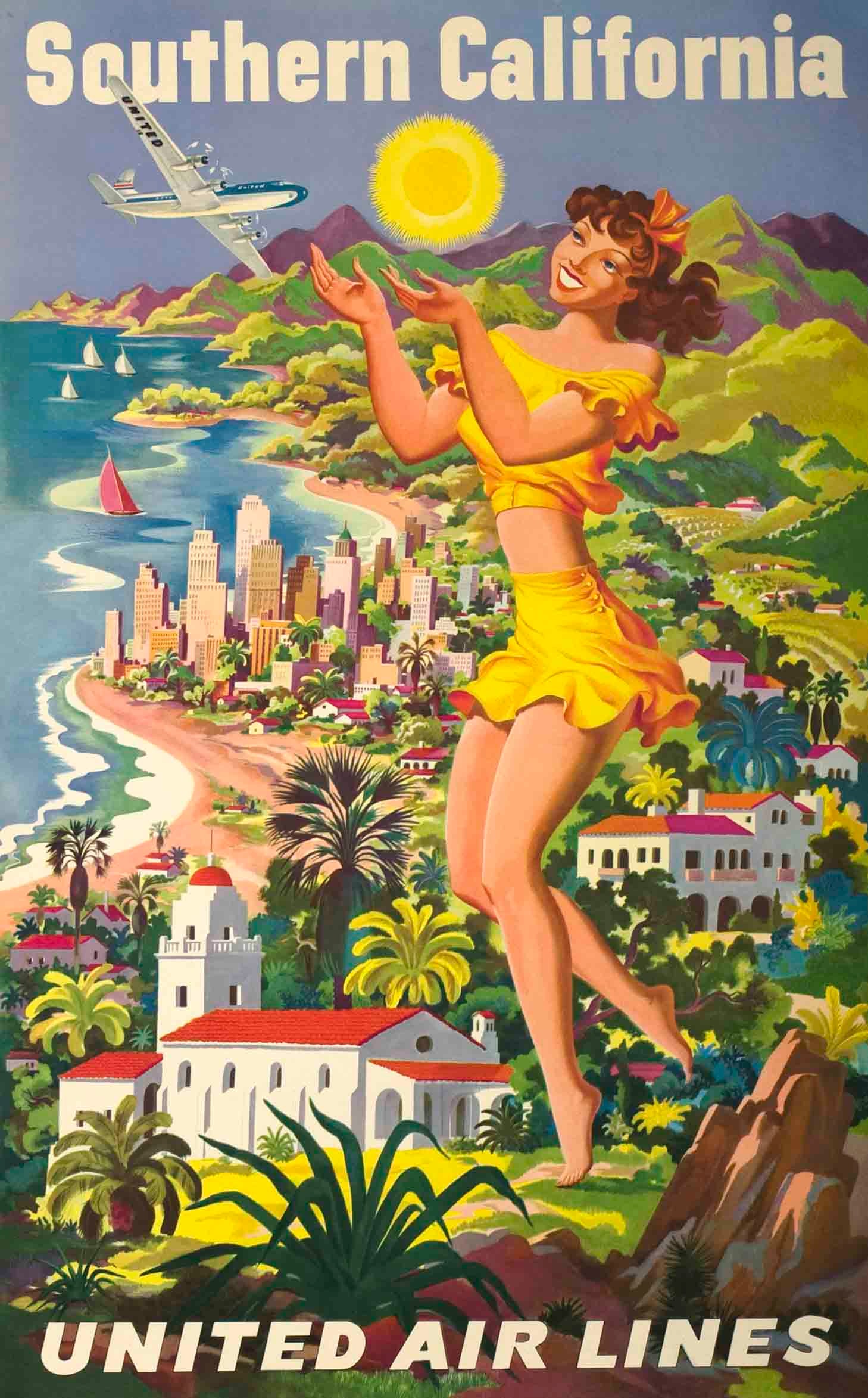 San Francisco 1950 California United Airline Vintage Poster Print Retro Style