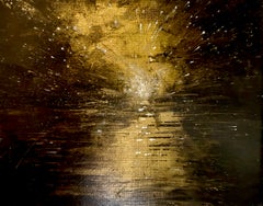 Explosion, abstract oil, gold, metallic, black