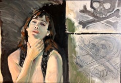 Bella Donna, oil painting, figurative woman mystery skulls
