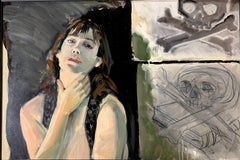 Bella Donna, oil painting, figurative woman mystery skulls