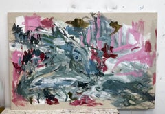 Northern Coast, abstract oil, energetic brushwork, pinks, grays, dolphins
