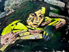 « Green Repose », figures féminines avec, au centre, une femme en lingerie sur des cartes en papier réalisées à l'aide de techniques mixtes