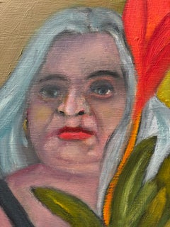 Bountiful. Mature female figure with plant strong vibrant green and red color