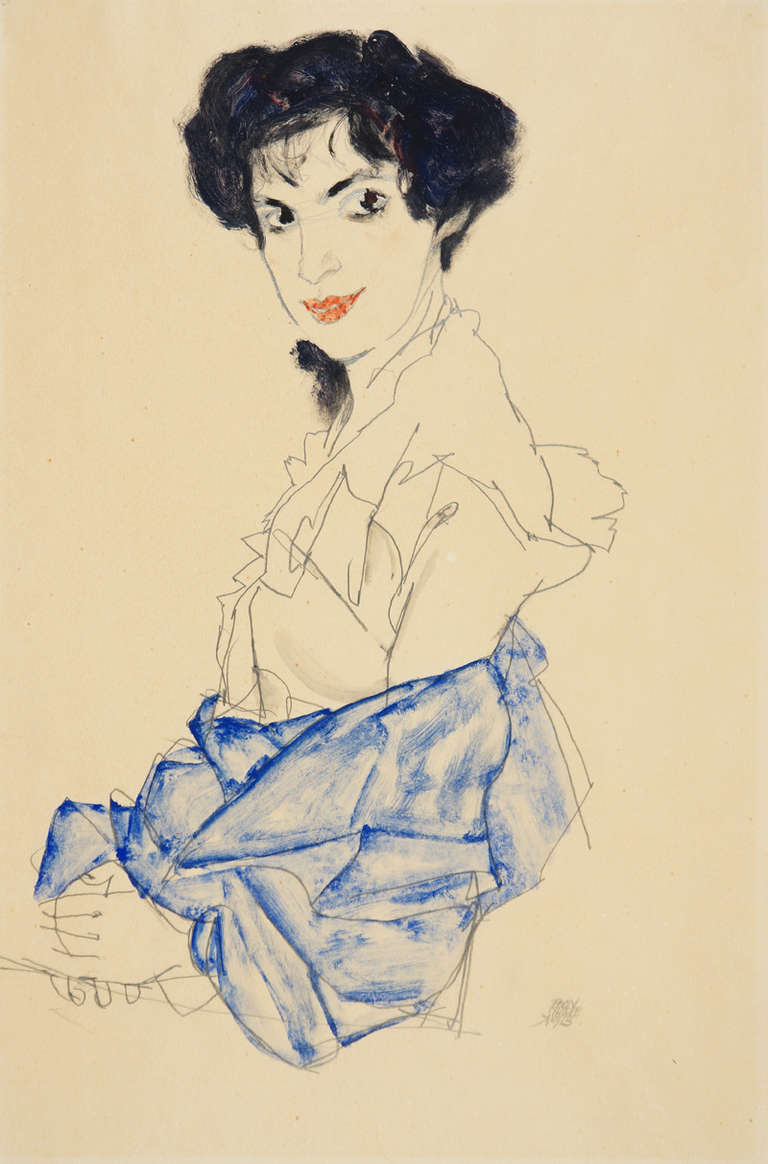 Egon Schiele Portrait - Elisabeth Lederer, Seated, with Hands Folded