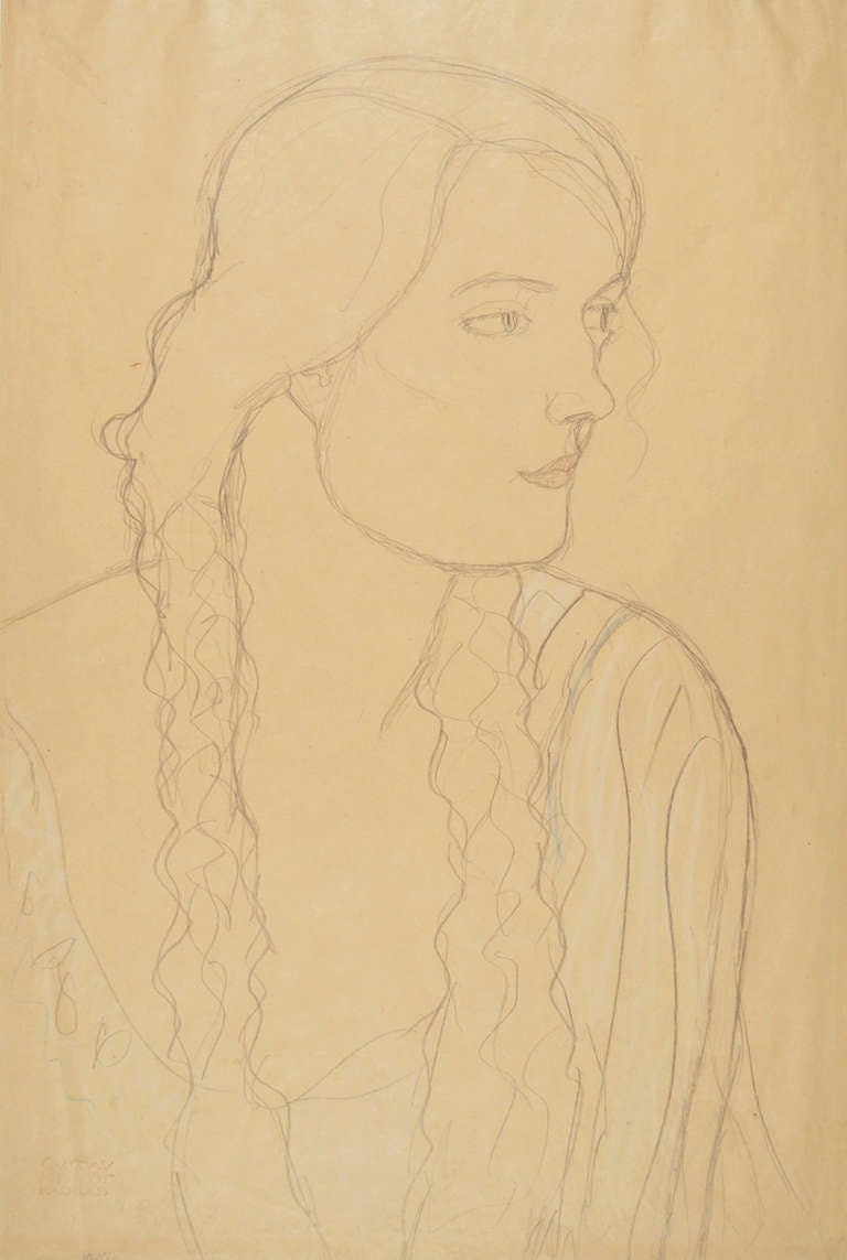 Portrait of a Girl with Braids - Art by Gustav Klimt