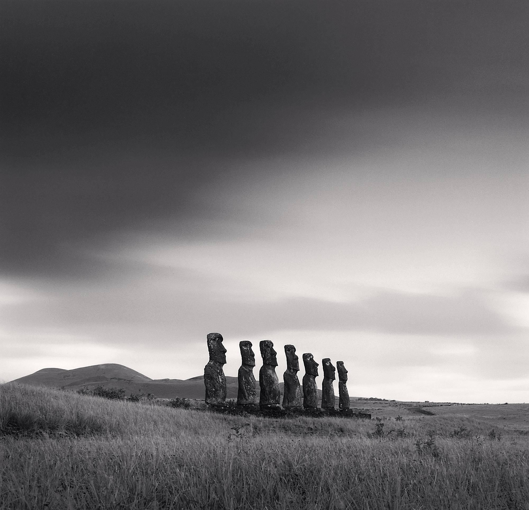 Michael Kenna Black and White Photograph - Moai, Study 49, Ahu Akivi, Easter Island. 2001