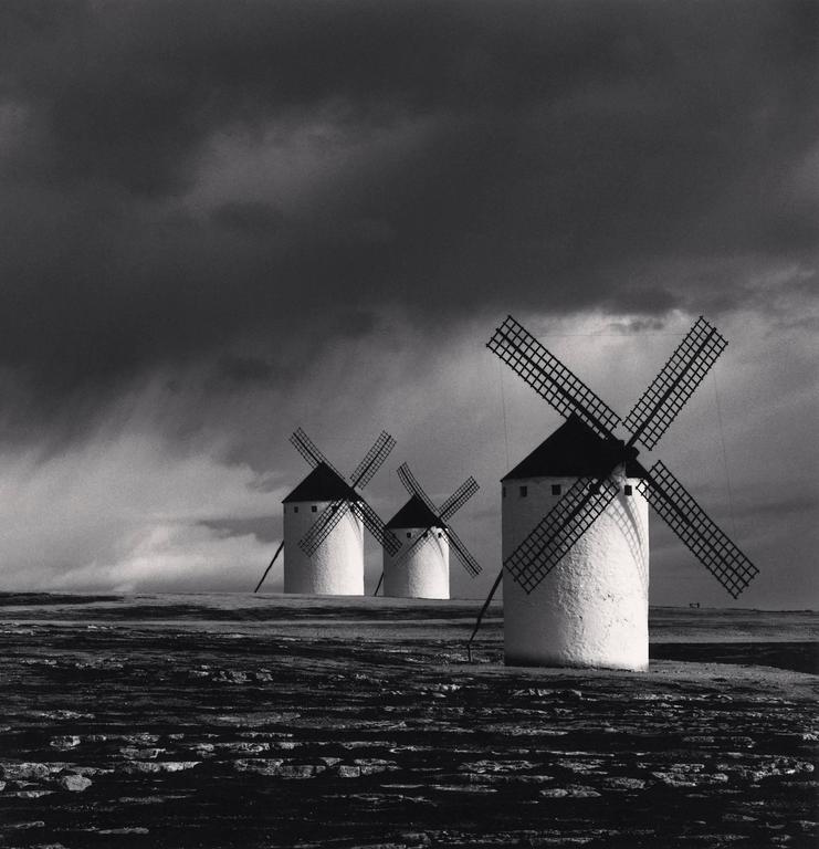 Michael Kenna Black and White Photograph - Quixote's Giants, Study 1, Campo de Criptana, Spain.