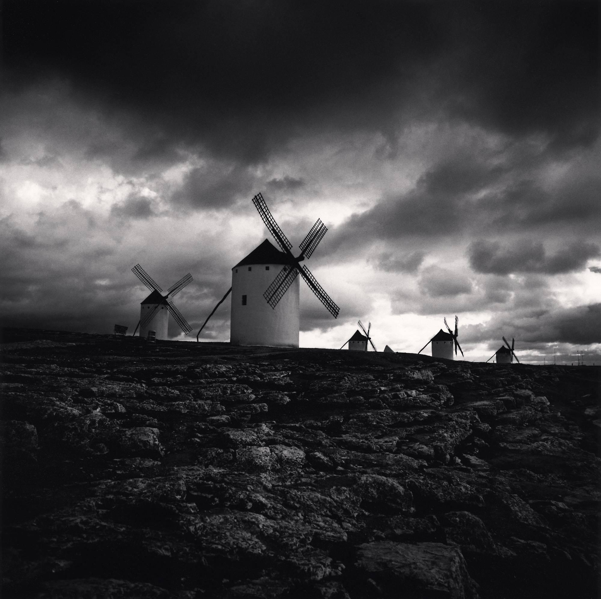 Michael Kenna Landscape Photograph - Quixote's Giants, Study 3, Campo de Criptana, La Mancha, Spain