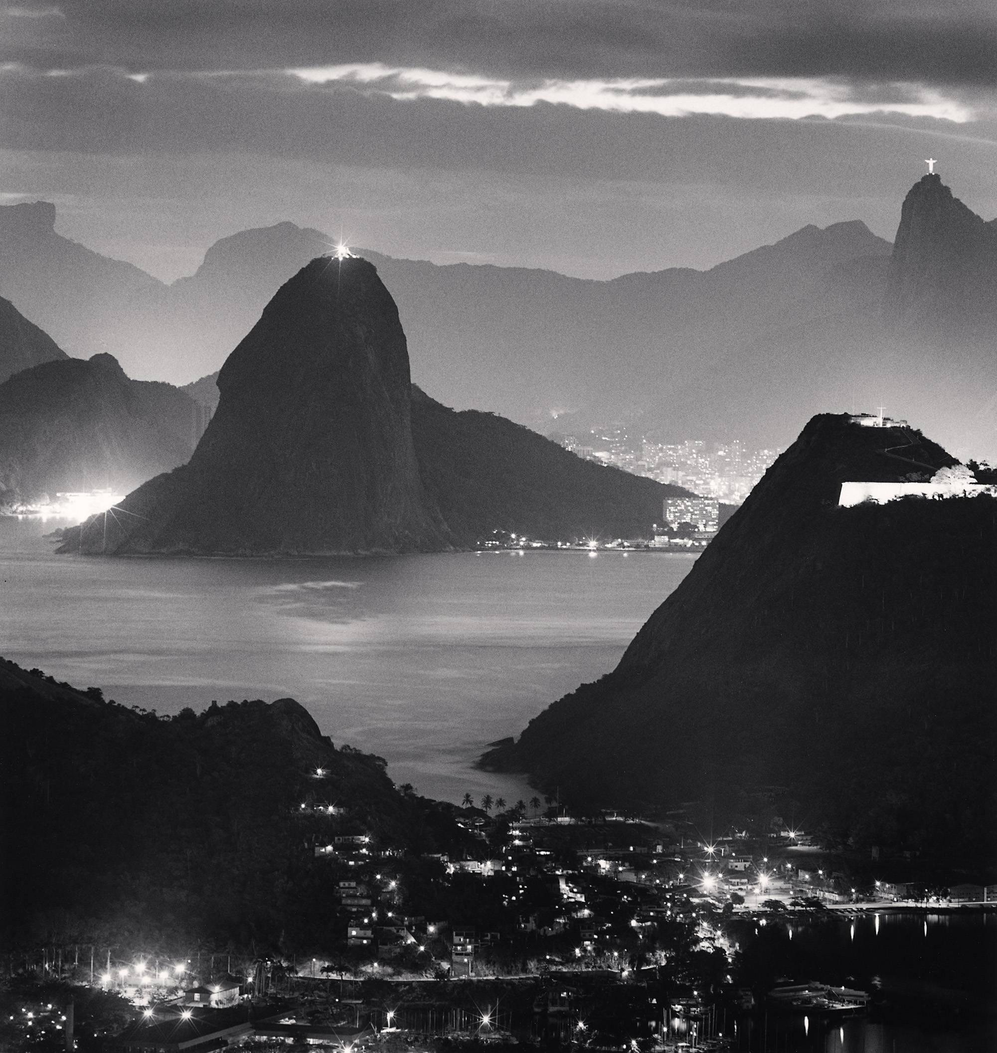 Michael Kenna Black and White Photograph - Night Lights, Rio de Janiero, Brazil