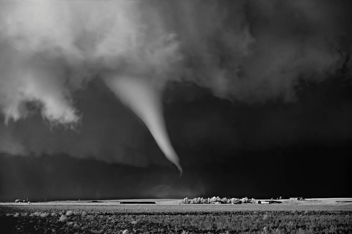 Mitch Dobrowner Black and White Photograph - White Tornado above Farm