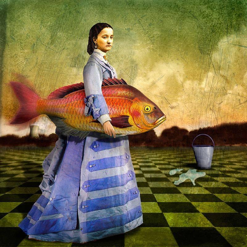 Maggie Taylor Color Photograph - Woman who loves fish