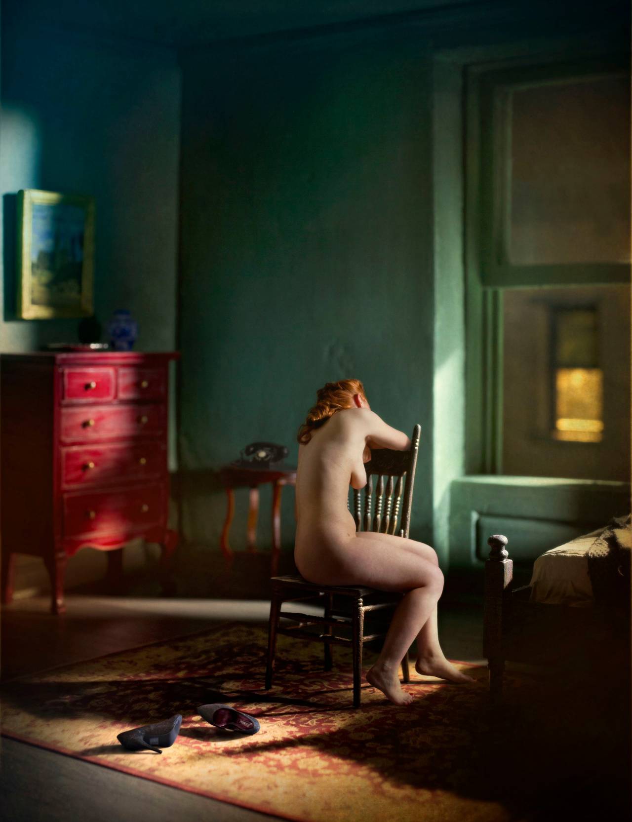 Richard Tuschman Portrait Photograph - Green Bedroom #2 (4am),  limited edition photograph, signed and numbered