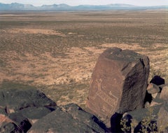 Retro Jaguar with a rattlesnake tail petroglyph, Three Rivers, New Mexico; January 10,