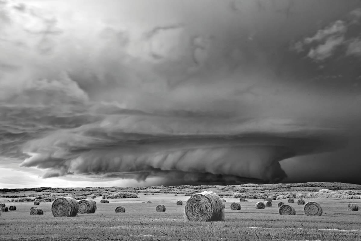 Mitch Dobrowner Black and White Photograph - Strata Storm and Bales