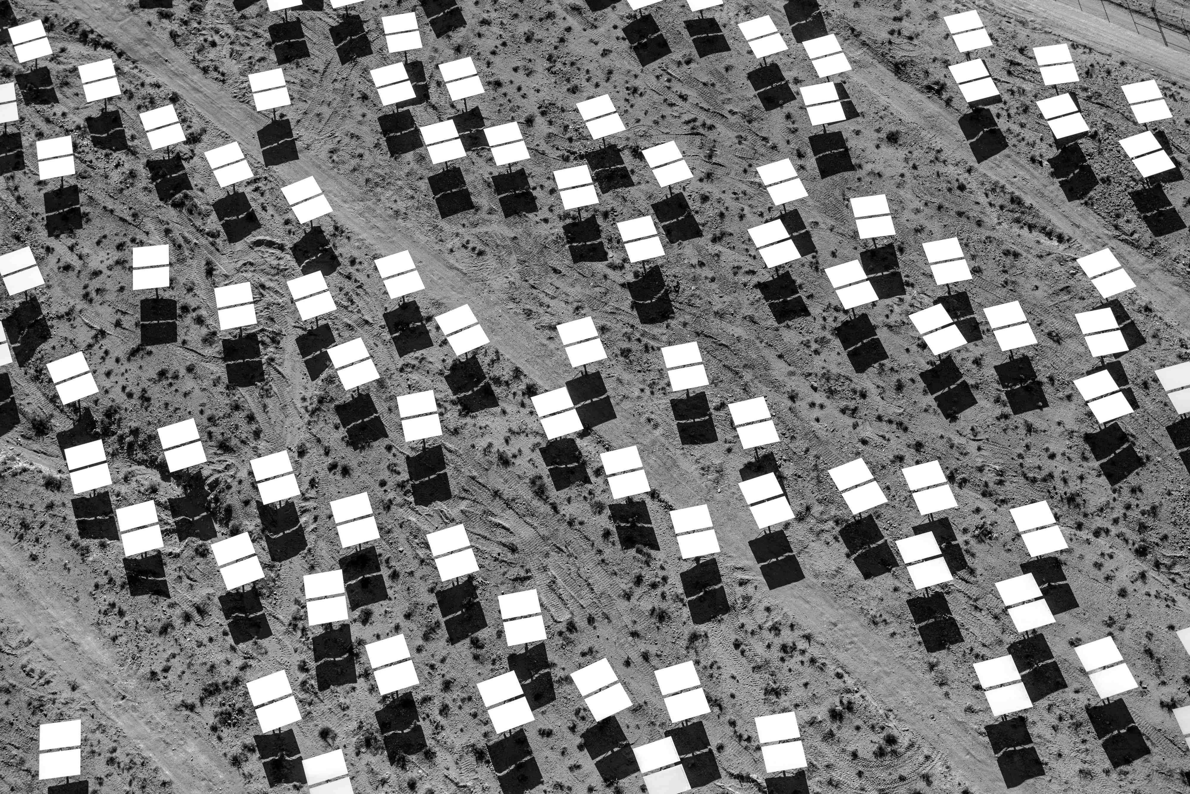 Jamey Stillings Black and White Photograph - Evolution of Ivanpah Solar, #6425, 2 June 2012