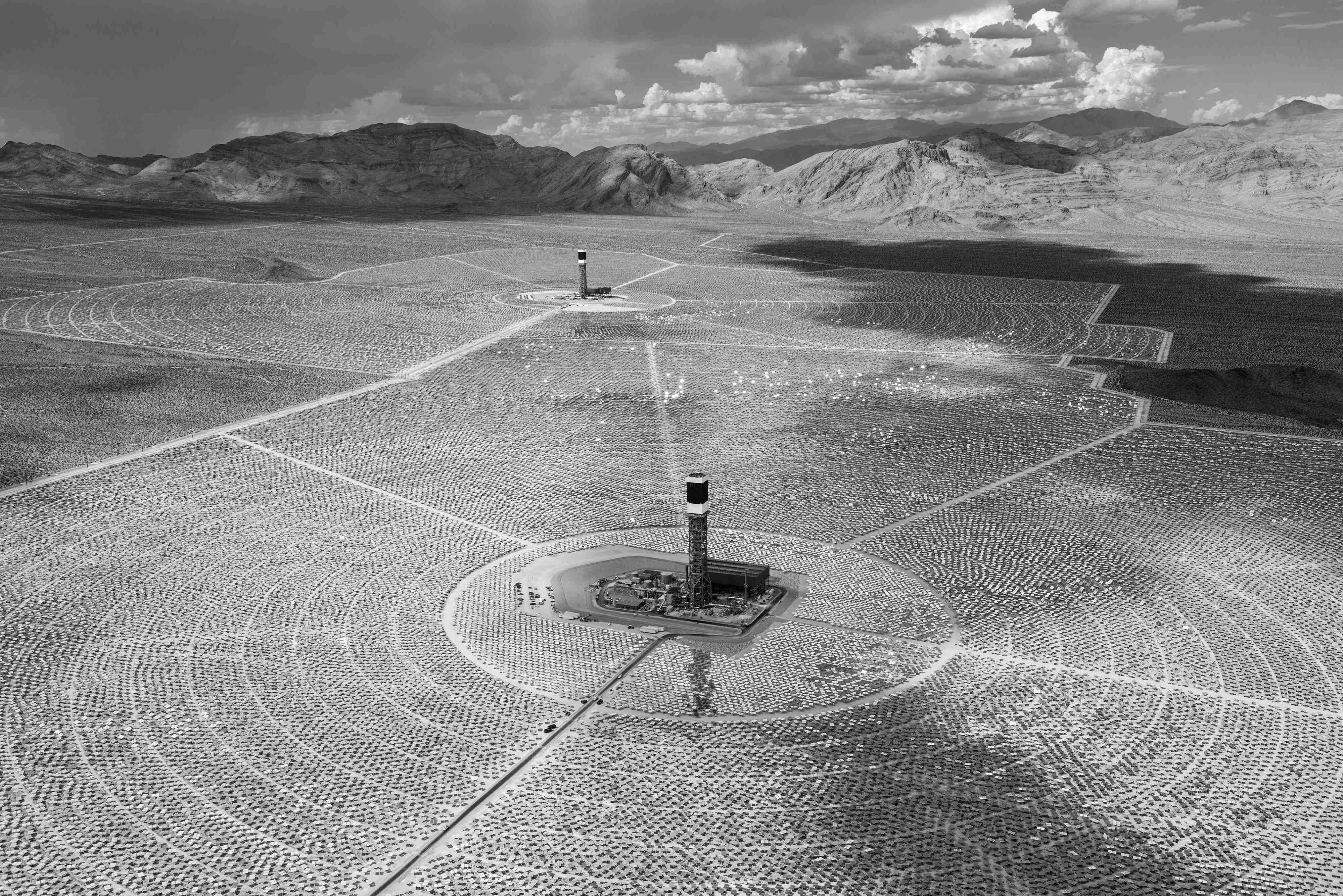 Jamey Stillings Black and White Photograph - Evolution of Ivanpah Solar, #11060  $ September  2013