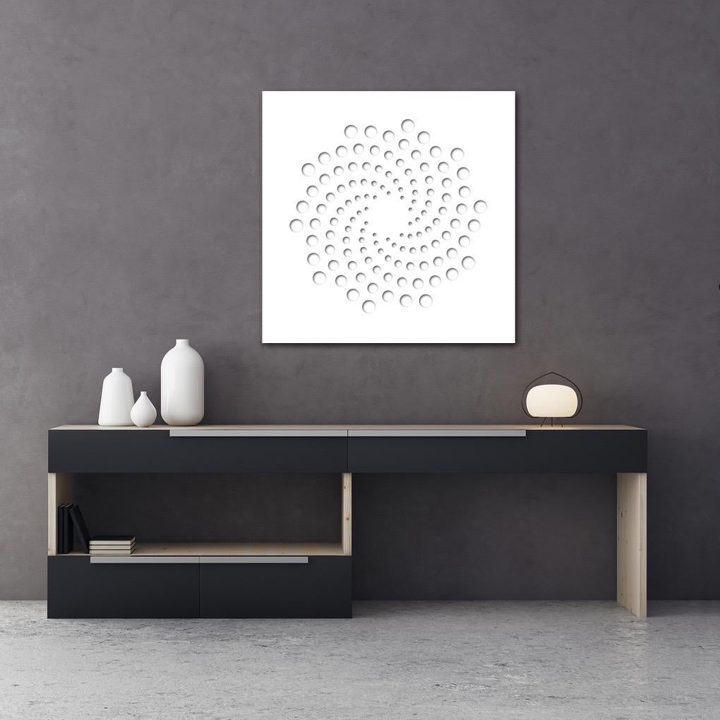 Spirals (White), original three dimensional geometric design wall relief  - Sculpture by Chuck Krause