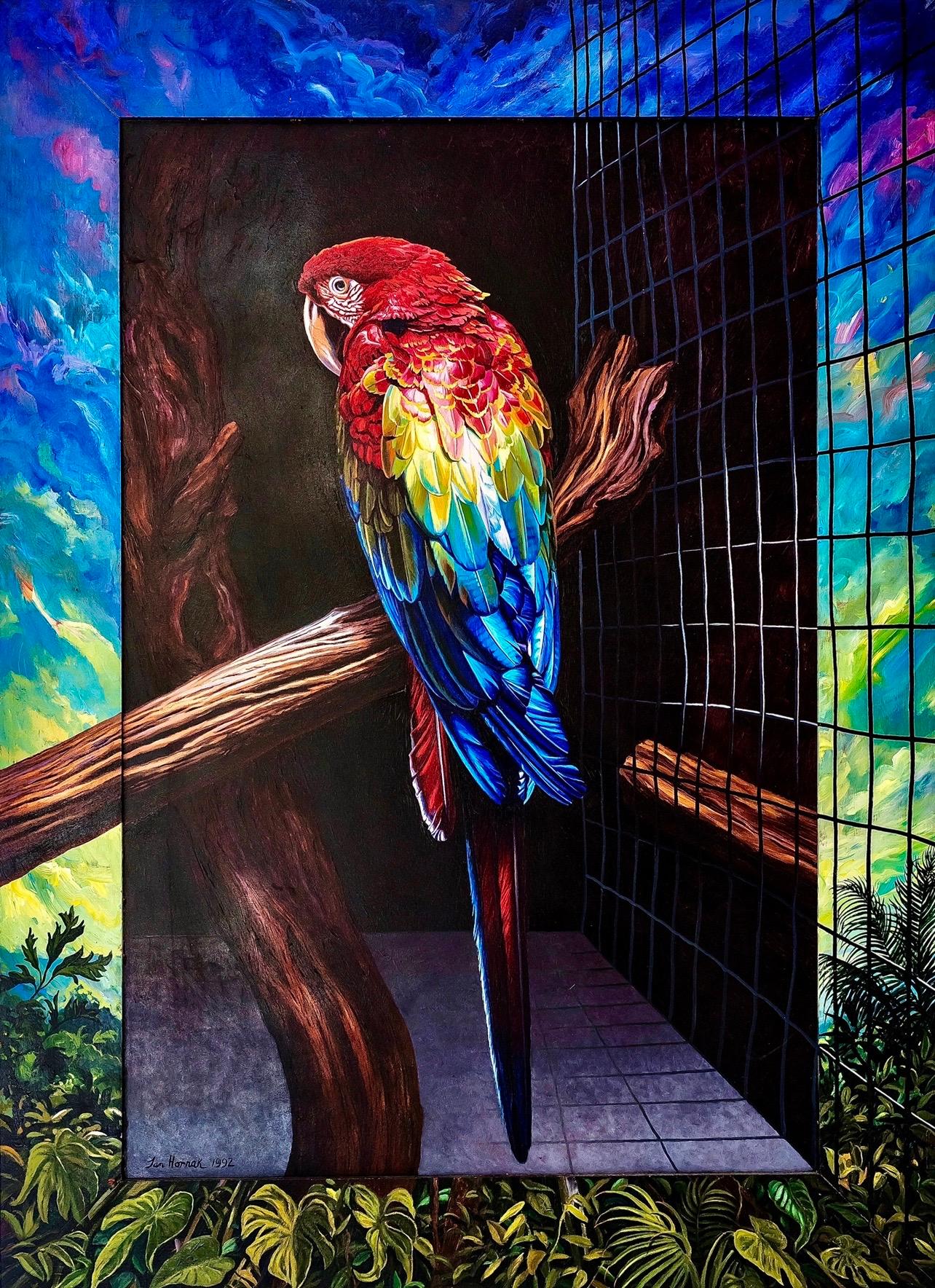 “Scarlet Blue Macaw, ” Photorealism, circle of Malcolm Morley, Chuck Close