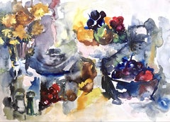 Ian Hornak, Stillleben mit Obstschalen und gelben Blumen, um 1963