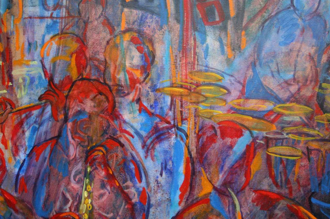 Orchestra - Figurative Painting Rosa di Evelyne Ballestra