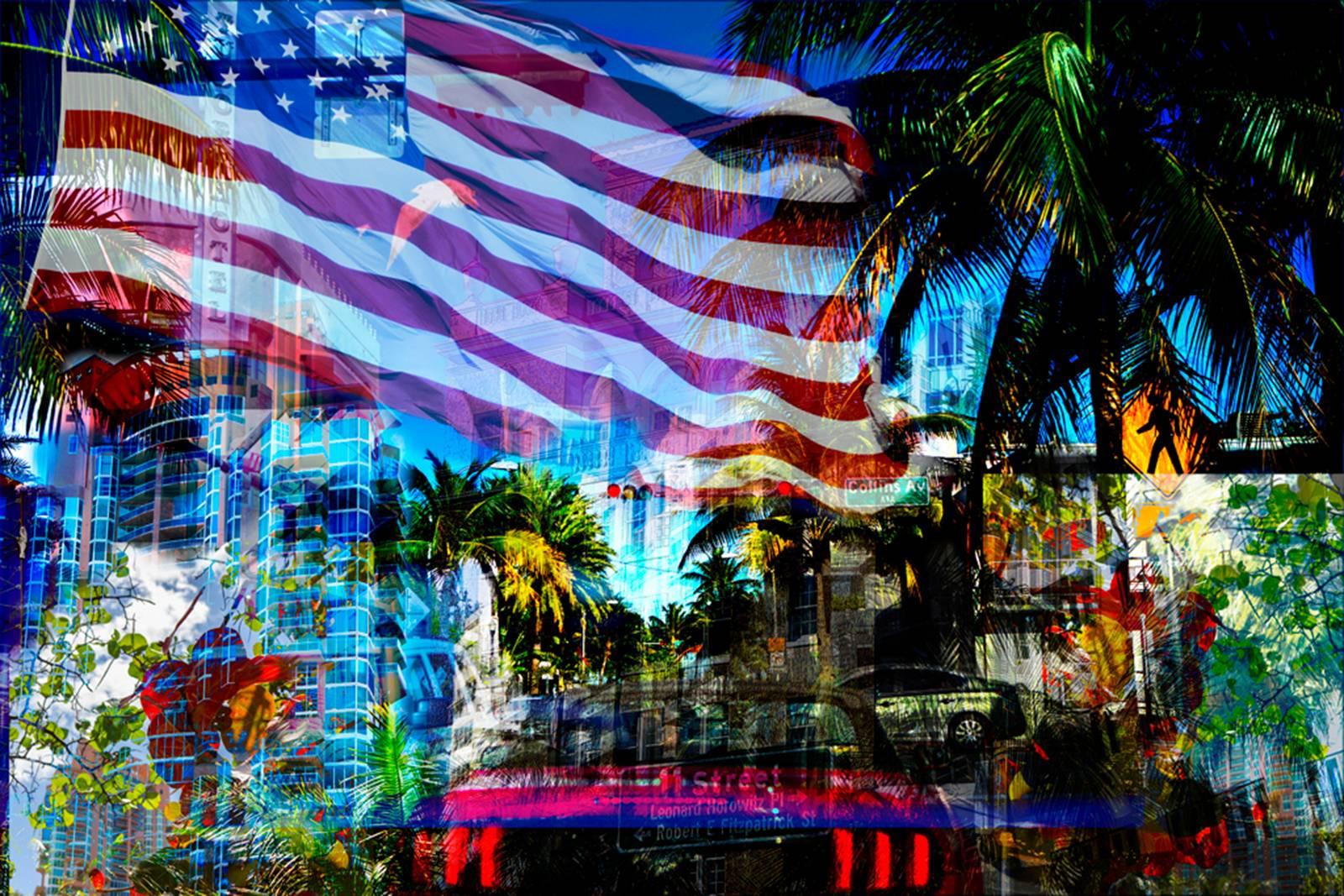 Jacques Beneich Color Photograph - MIAMI AMERICA - The US Flag as a Symbol of Freedom in beautiful Miami