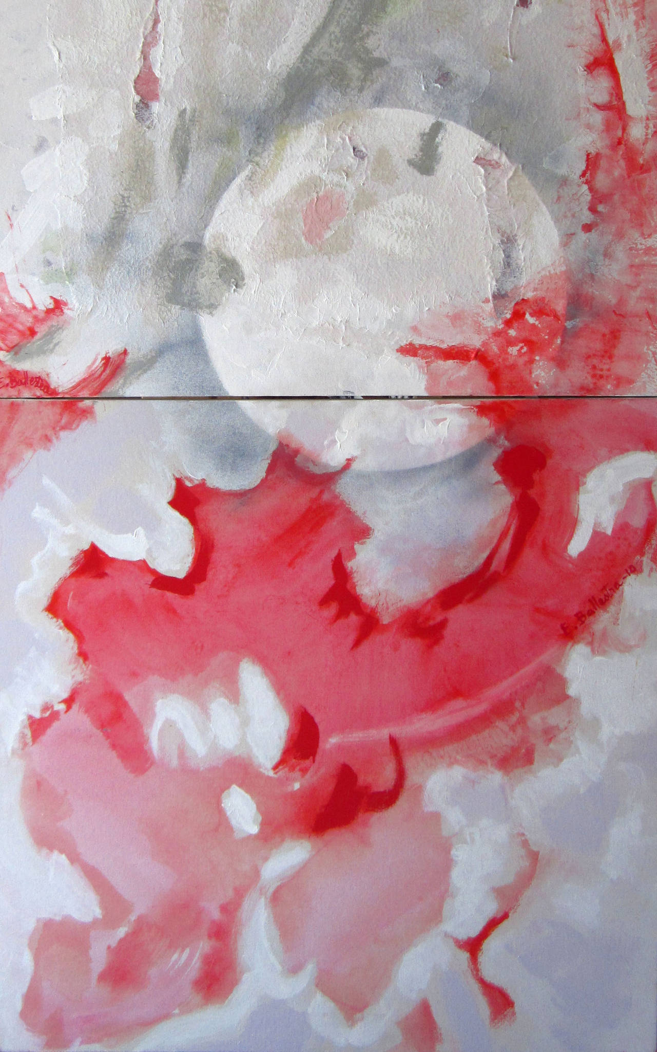 Roter Hund auf dem Mond (Zeitgenössisch), Painting, von Evelyne Ballestra
