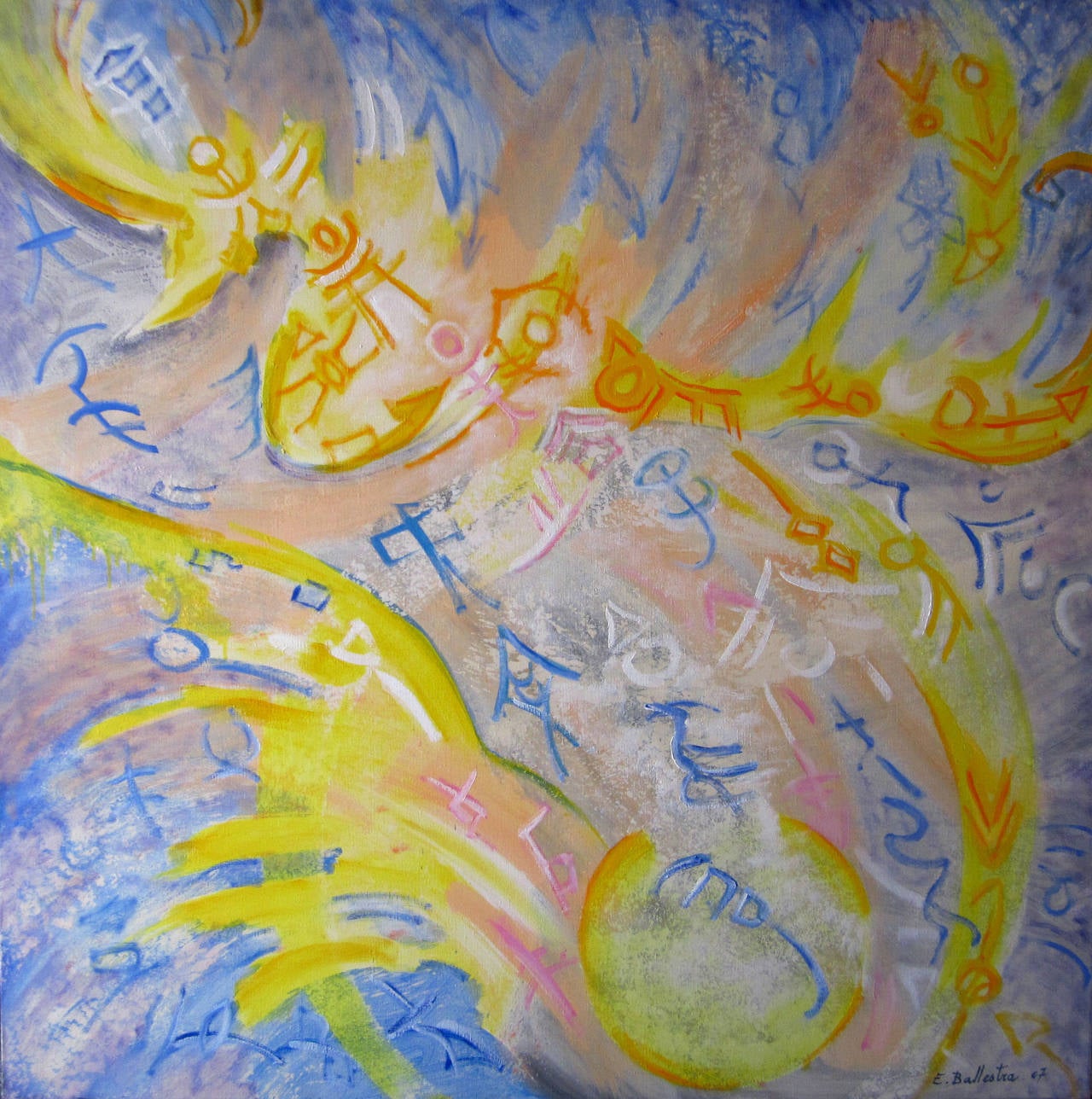 Angel's language - Painting by Evelyne Ballestra