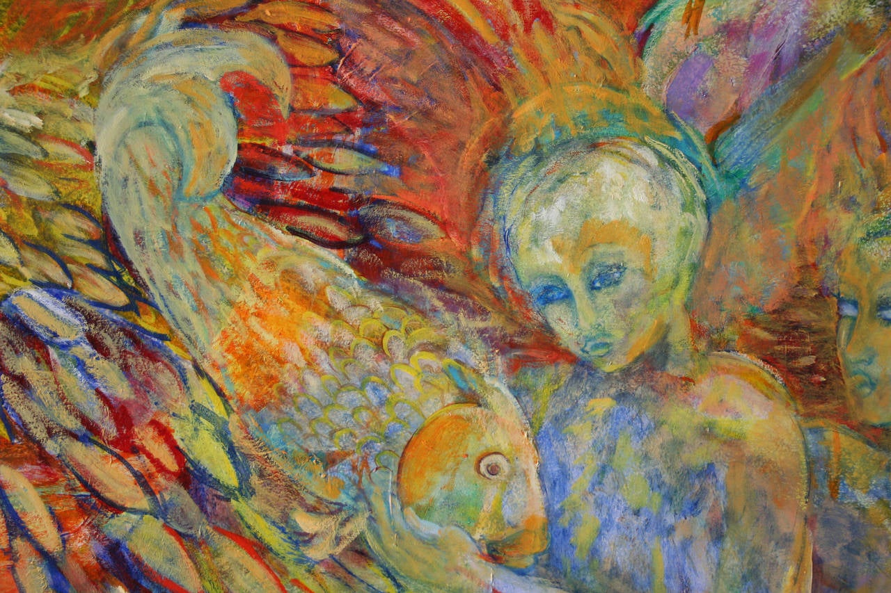 Tobie et l'Ange est un tableau réalisé par Evelyne Ballestra, une artiste contemporaine française. Cette peinture expressionniste colorée est inspirée d'un tableau d'autel éponyme du peintre italien de la Renaissance Andrea del Verrocchio. Léonard
