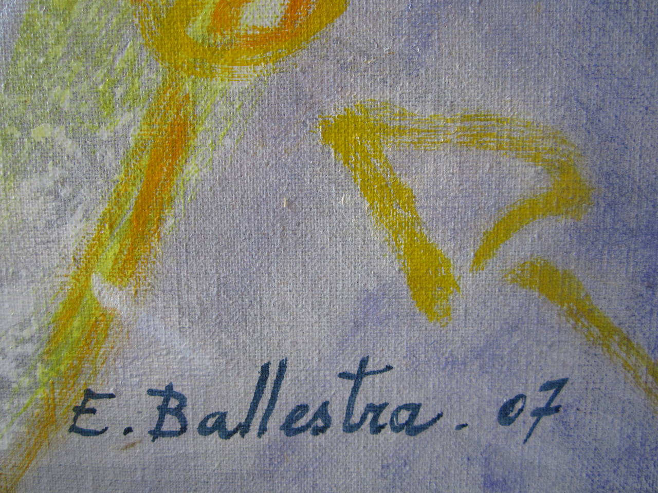 Il linguaggio degli angeli è un dipinto realizzato da Evelyne Ballestra, un'artista contemporanea francese. In questa serie di segni, l'artista esplora un mondo di segni, simboli e spiritualità. Le sue creazioni sono meditazioni sulla natura, il