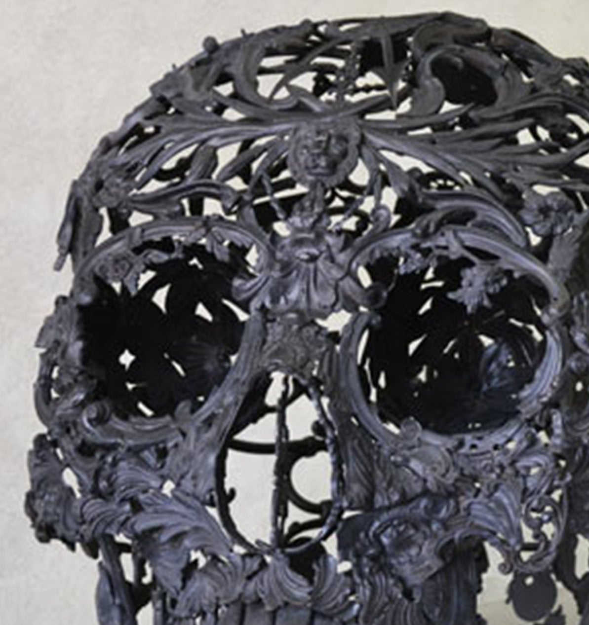 Bellino’s Light Black is a unique contemporary skull sculpture representing a black skull made of antique bronze ornaments that are welded together in a meticulous fashion. With heavy “Renaissance” innuendos, his work approaches our concept of