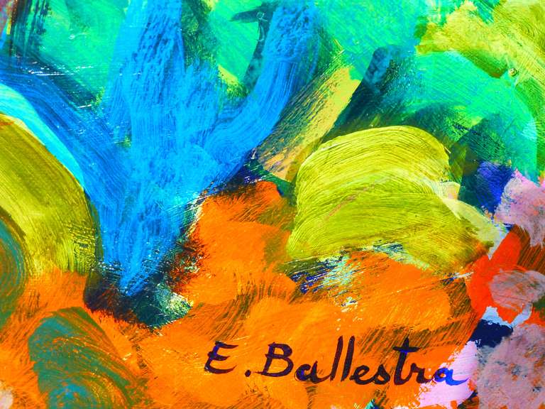 Le Bois is a colorful painting made by Evelyne Ballestra, a French contemporary artist. This expressionist painting is inspired from an enchanted wood, showing the nature's energies flowing in the trees with bright colors.

Ballestra expresses a