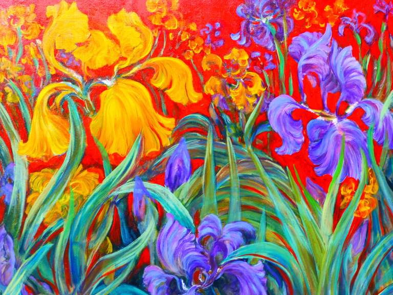 Iris Garden - Fauvist Painting by Evelyne Ballestra