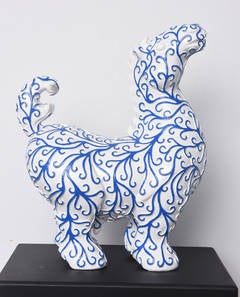 Arabesques Horse - Blue & White Resin sculpture