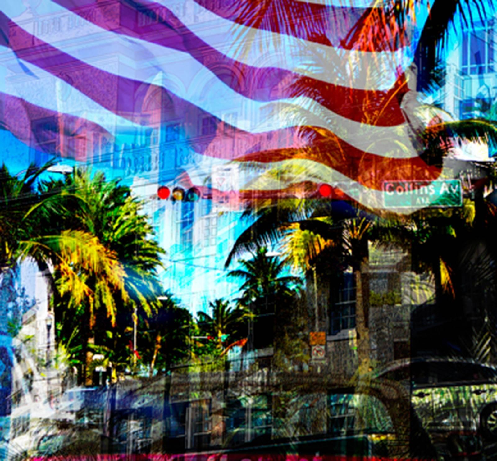 MIAMI AMERICA - The US Flag as a Symbol of Freedom in beautiful Miami - Black Color Photograph by Jacques Beneich