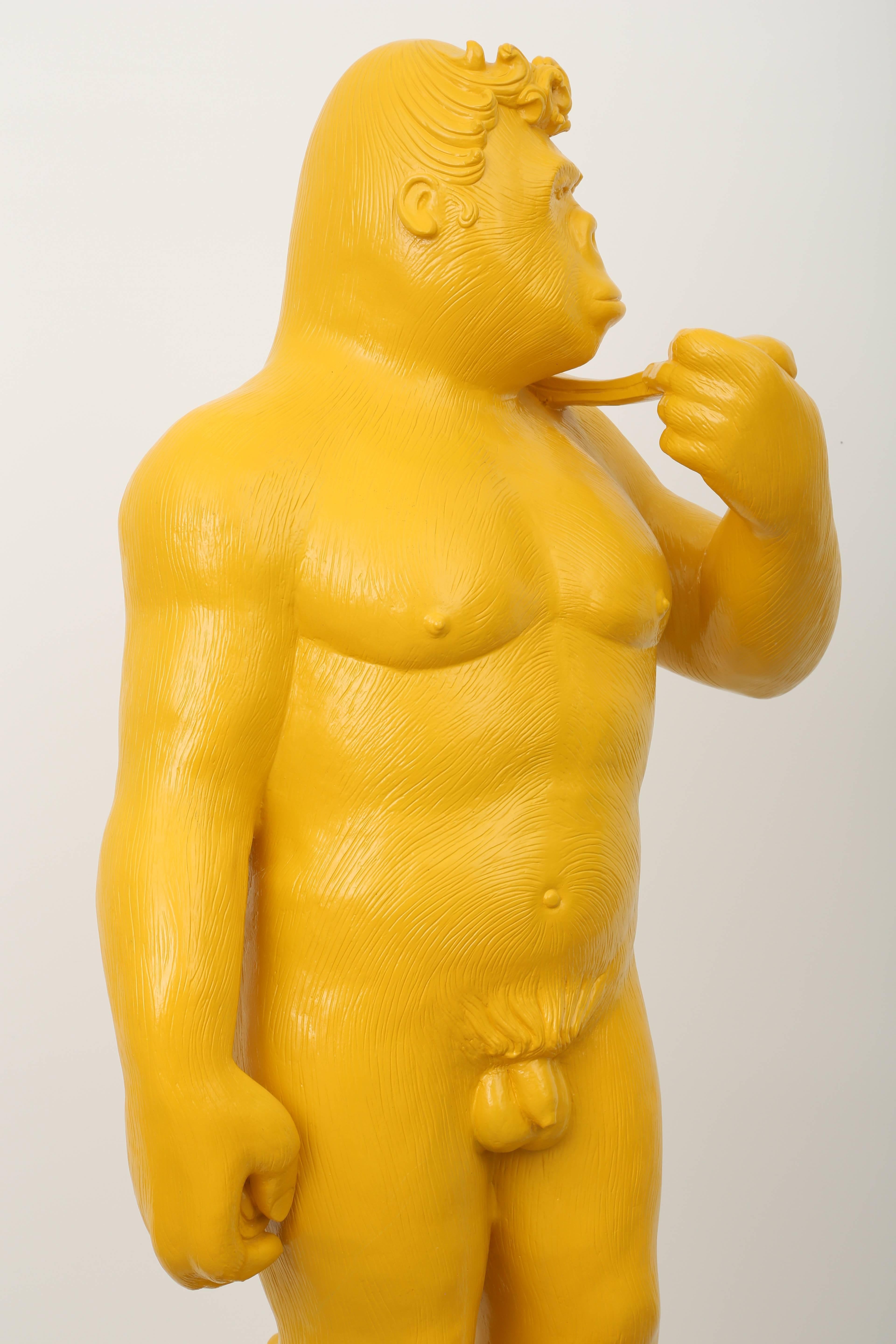 Soon ! Yellow Gorilla Sculpture in the posture of the 