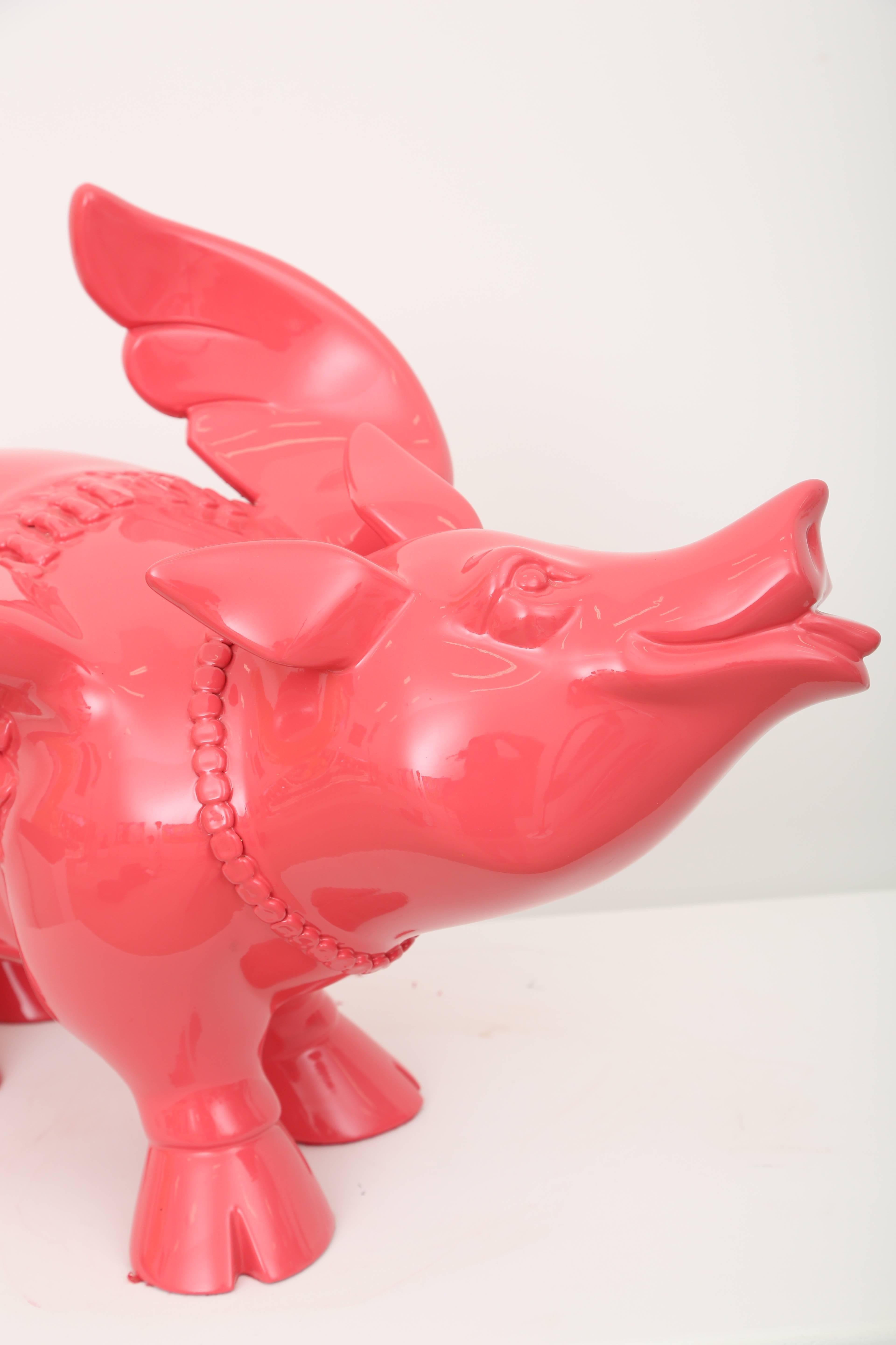 Pigasus - Pink Pig Resin Sculpture For Sale 4