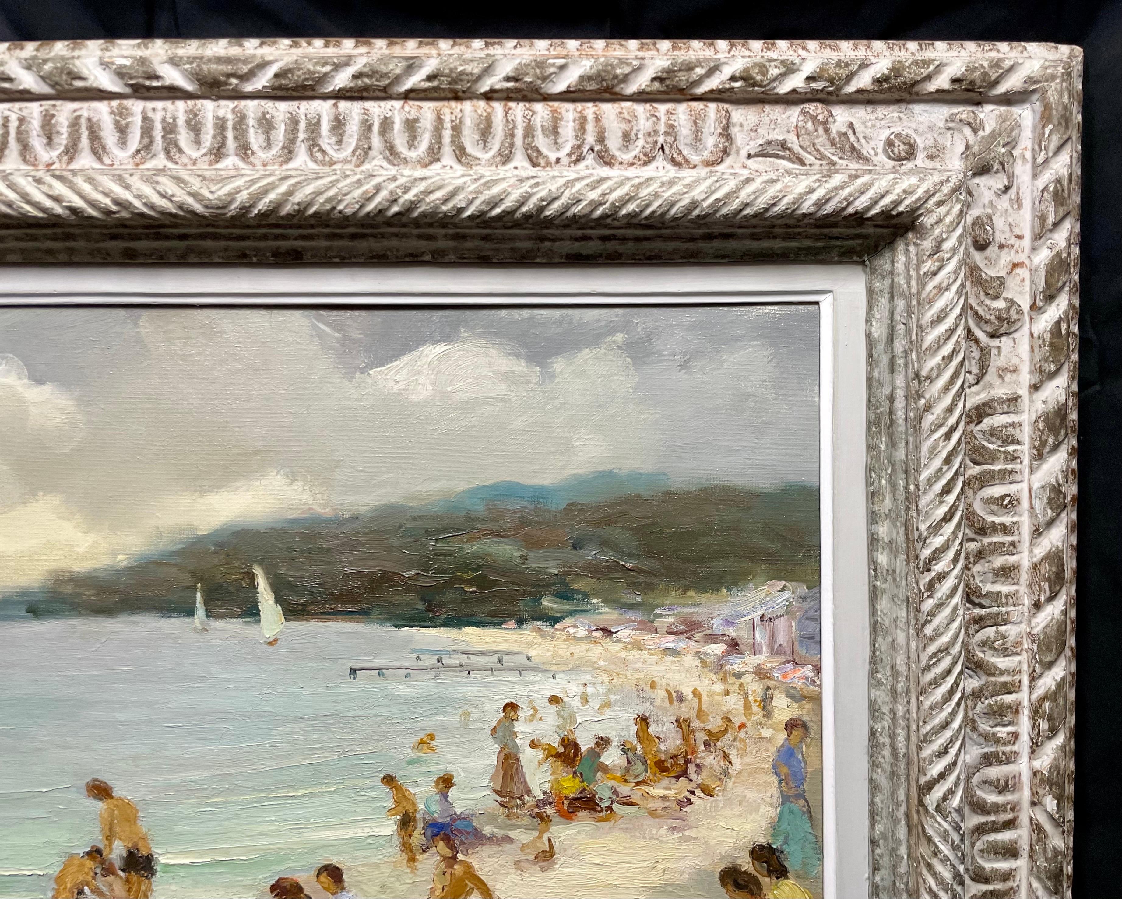 Baigneuses, Morbihan - Gris Landscape Painting par Marcel Dyf