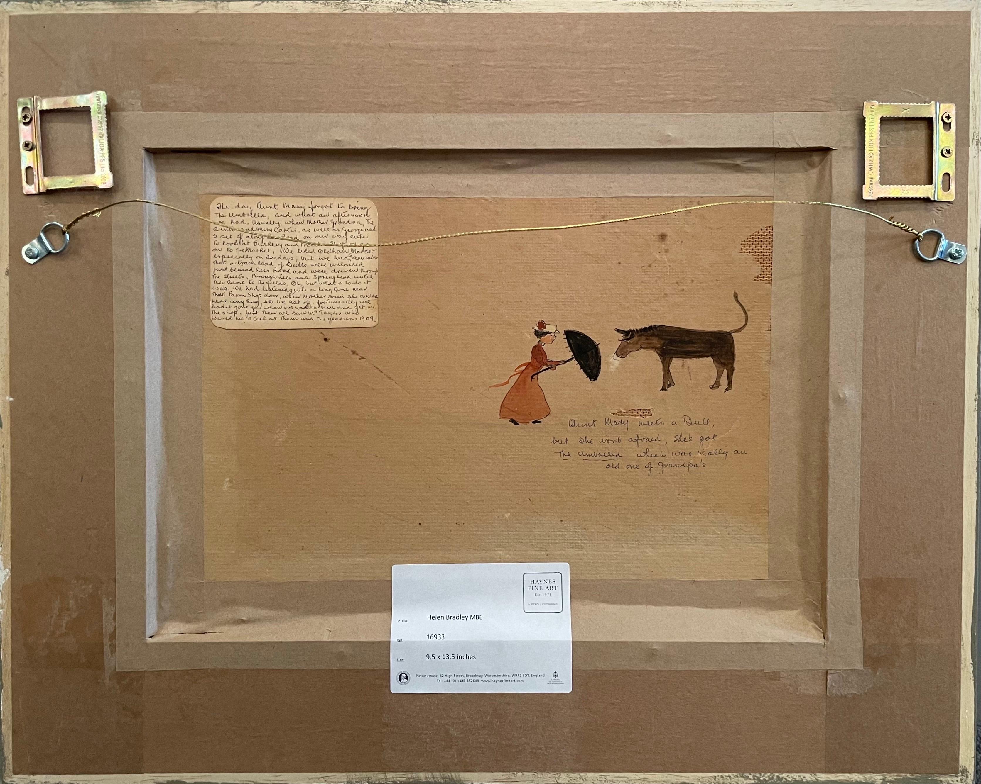 Tante Mary trifft auf einen Stier (Volkskunst), Painting, von Helen Bradley