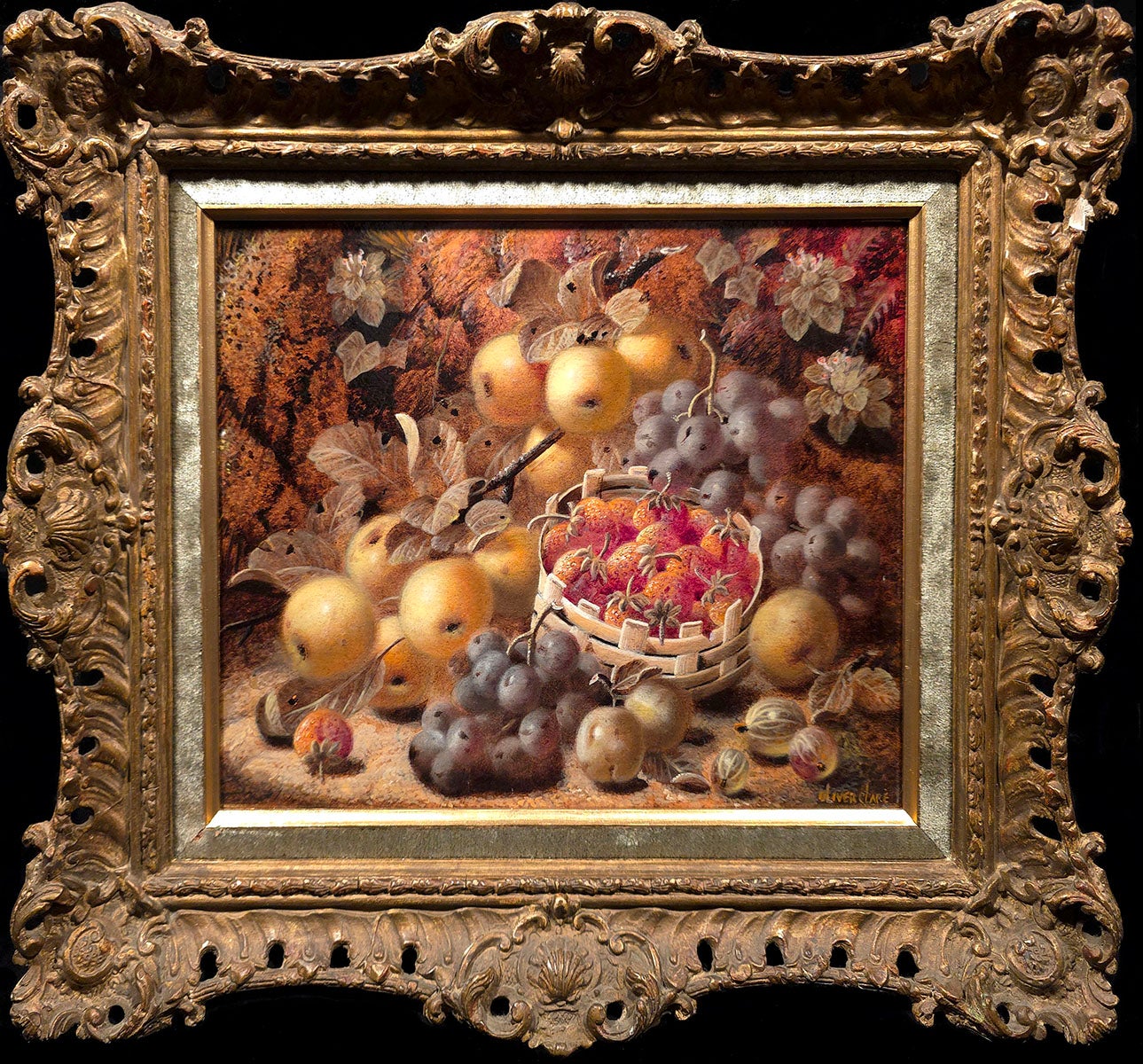 Still-Life Painting Oliver Clare - Nature morte aux fruits sur une rive moussue