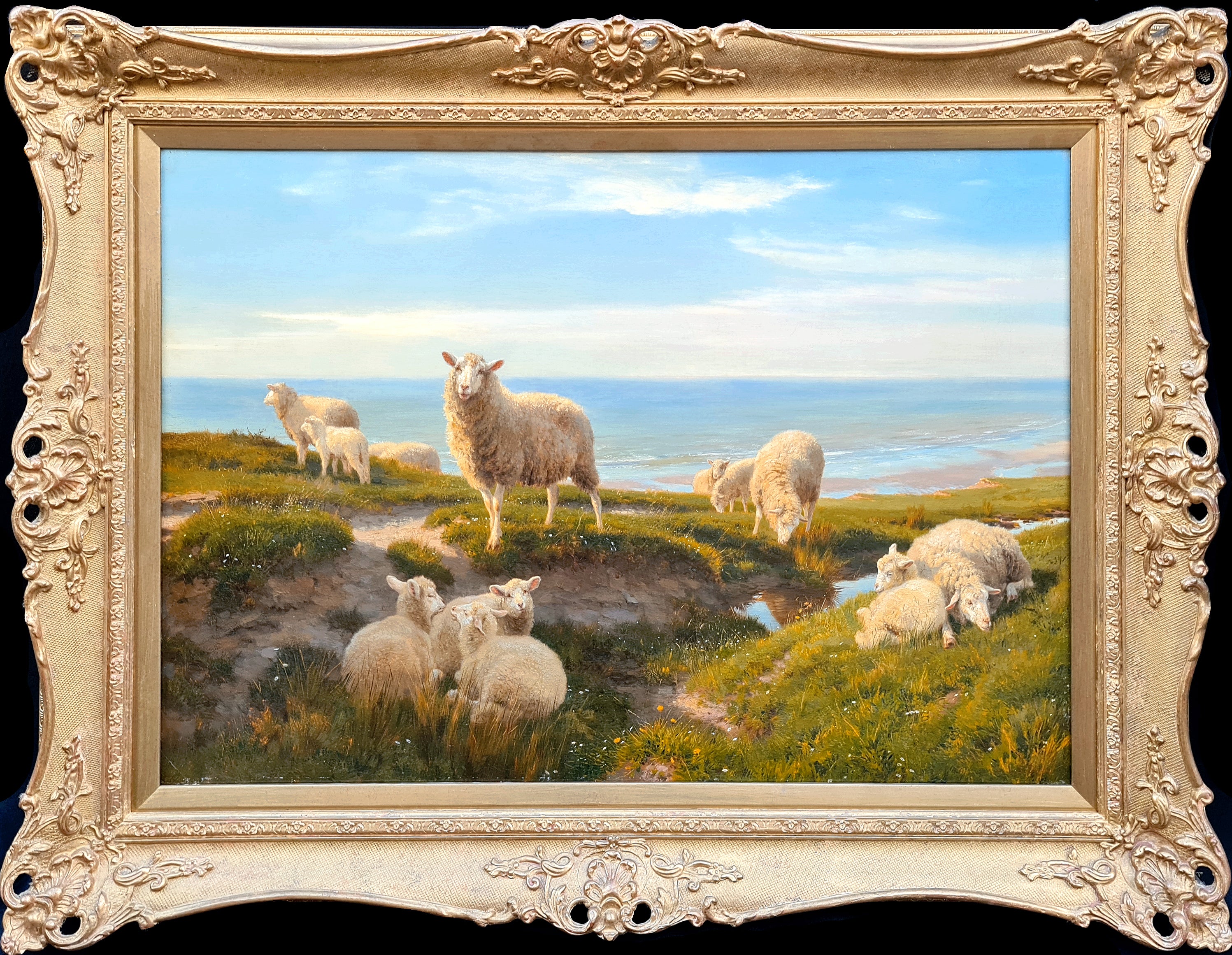 William Henry Banks Davis Animal Painting – Schafe weiden auf der Klippe