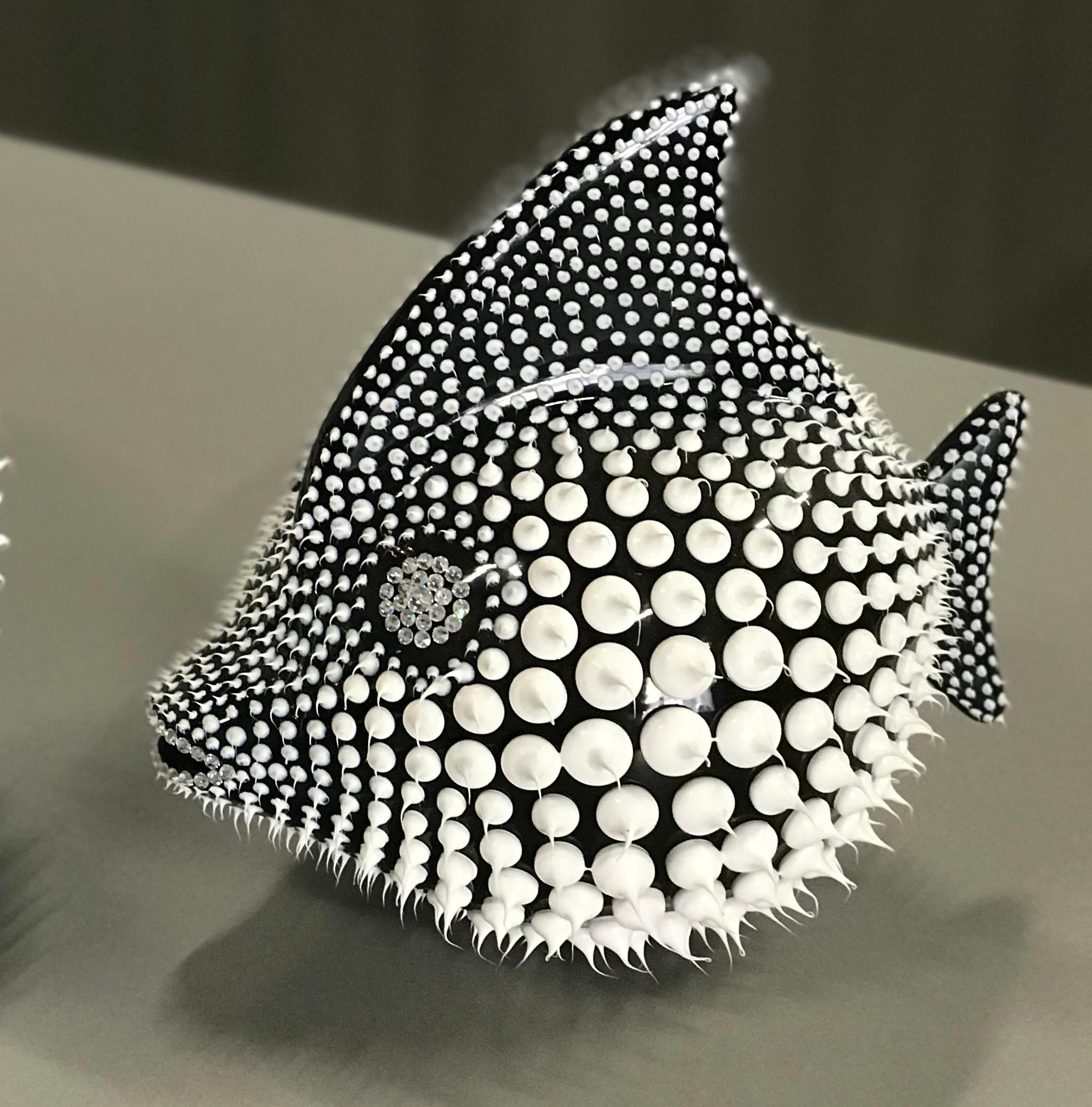 Eddy Maniez Figurative Sculpture - Eddie Maniez "Moonfish Medium" Sculpture French Ceramic Silicone Black Swarovski